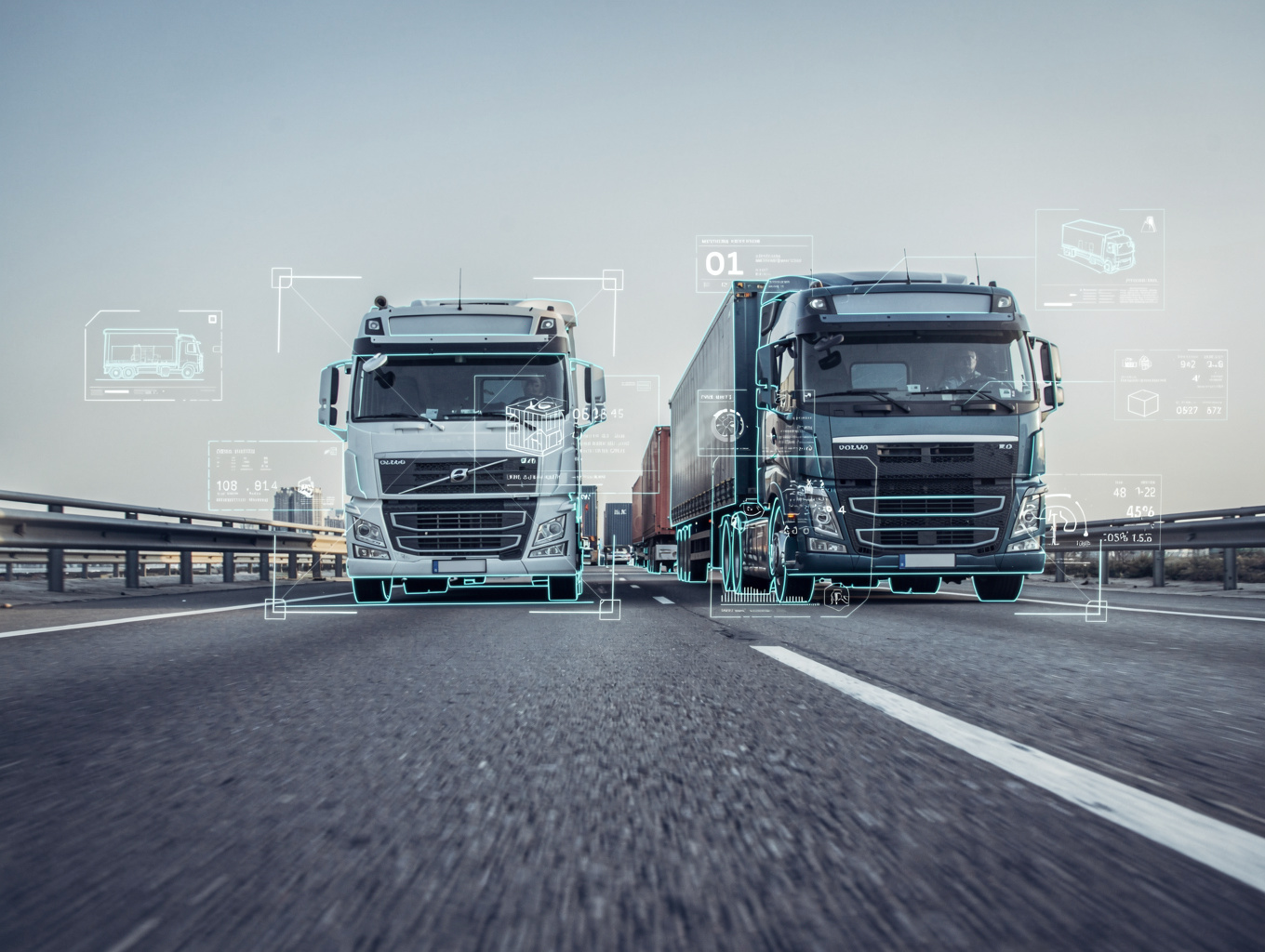 Heavy freight trucks on a highway representing transportation industry factoring